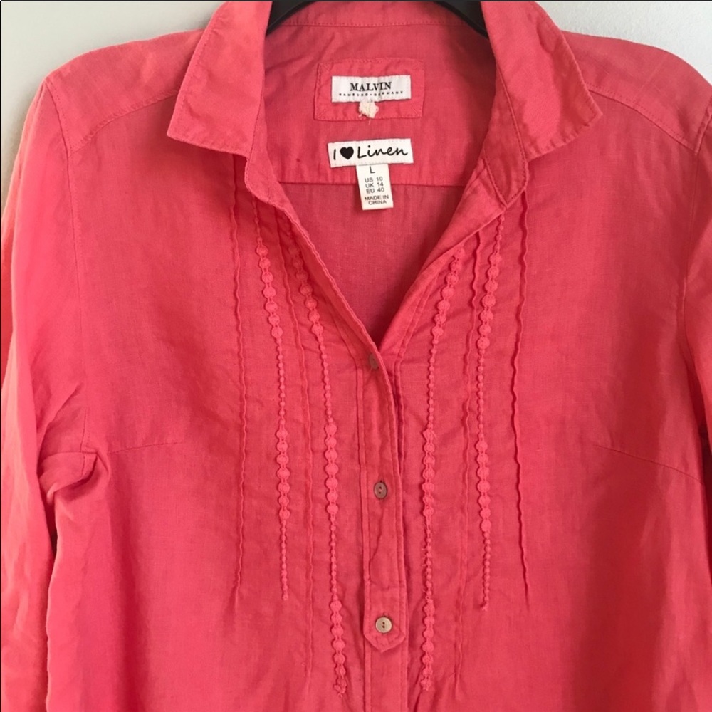 Malvin I ♥️ Linen. Button up coral linen shirt top